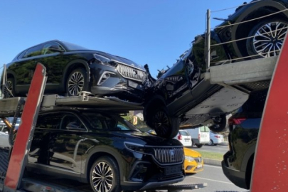 Sıfır TOGG'ları taşıyan tır kaza yaptı!