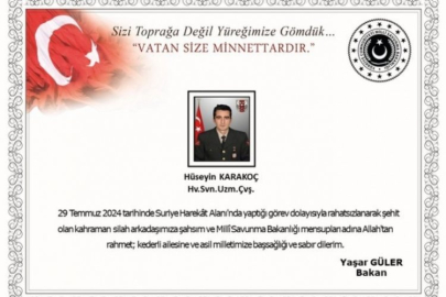 MSB şehit olan Uzman Çavuş Hüseyin Karakoç'un ailesine başsağlığı diledi