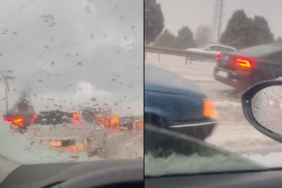 Bursa-Eskişehir otoyolunda inanılmaz anlar! Her yer bembeyaz oldu...