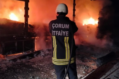 Çorum'da tırın dorsesi alev alev yandı