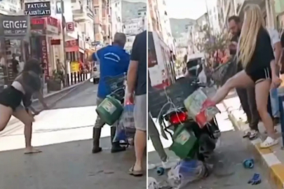 Genç kızlar olay çıkardı! Belediye çalışanını sokak ortasında fırçayla dövdüler