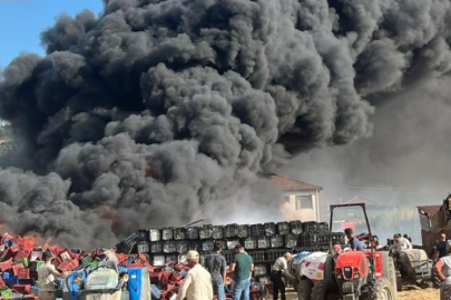 Bursa'da korkutan yangın! Plastik kasalar alev alev yandı