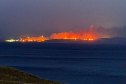 Bandırma OSB bölgesindeki arazi yangınına havadan ve karadan müdahale