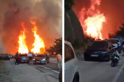 Bursa'daki orman yangının makam araçları alevlerin arasında kaldı! Son anda kurtuldular
