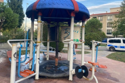 Parkta oynayan çocuklar oyuncağı ateşe verdi