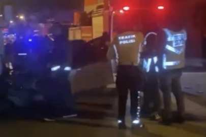 Kontrolden çıkan araç park halindeki kamyona çarptı!