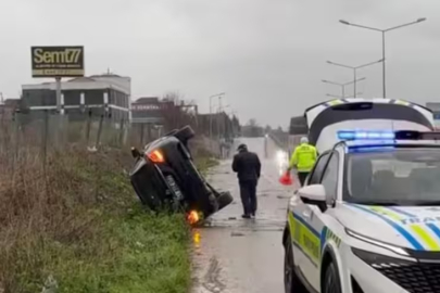 Yalova - Orhangazi yolu üzerinde trafik kazası! Kontrolden çıkıp takla attı...