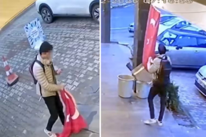Bayrağımıza alçak saldırı! Kopardı, yetmedi üzerine basarak o anları kayda aldı