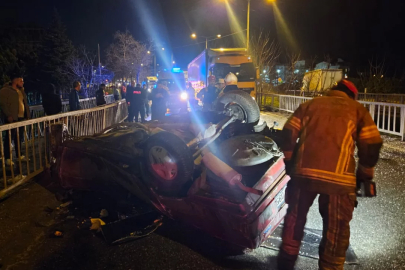 Bursa Orhangazi'de kontrolden çıkan araç takla attı! Geriye hurda yığını kaldı...
