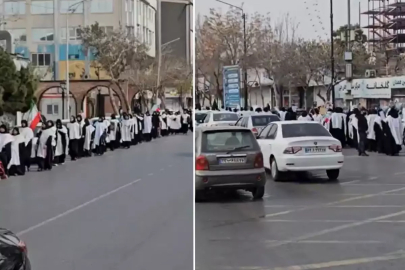 Kefenleri ile sokağa çıkan kadınlar Hamaney'in doğum yerinde intikam yemini etti