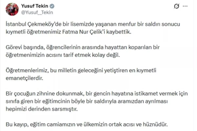 Çekmeköy'de Öğretmeni Bıçaklayan Öğrenci İçin Taziye Mesajı