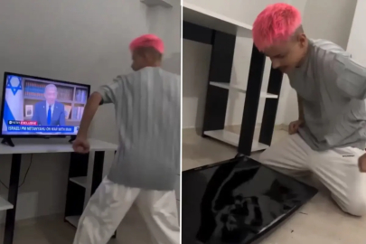 Netanyahu'nun görüntüsüne dayanamadı, televizyonu parçaladı