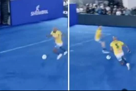 Topu uzaklaştırmak isterken seyirciye kabusu yaşattı