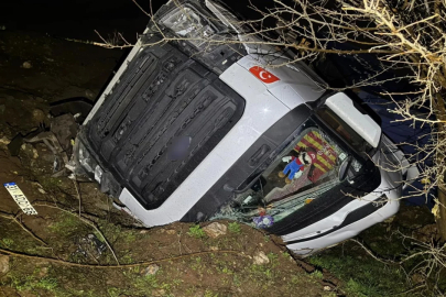 Tır şarampole yuvarlandı, sürücü yaralandı