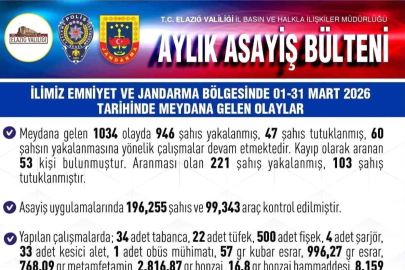 Elazığ'da bir ayda 946 şüpheli yakalandı