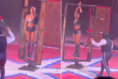 Sirkte yapılan tehlikeli gösteri yürekli ağza getirdi