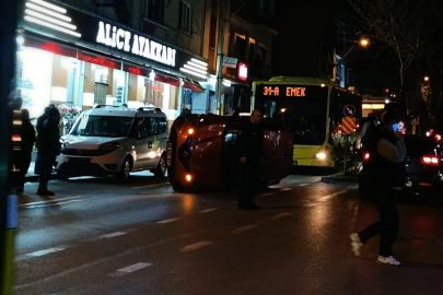 Bursa'da korkutan kaza: Kontrolden çıkan araç yan yattı...