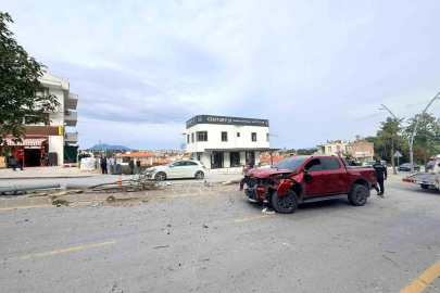 Direksiyon hakimiyetini kaybetti, 2 ağaç ve elektrik direğini yerinden söktü