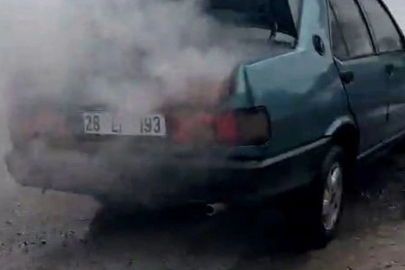 Ordu'da park halindeki otomobilde yangın