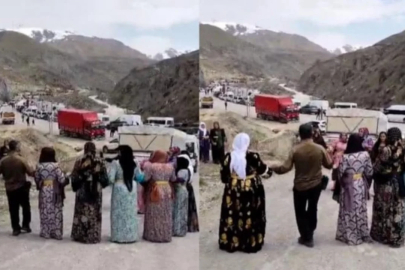 Hakkari'de heyelan yolu kapattı, nişan konvoyu halayla moral buldu