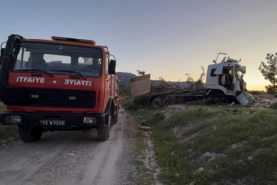 Freni boşalan sebze yüklü tır ağaca çarparak durabildi