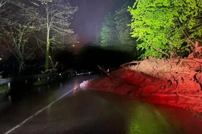 Ordu'da heyelan yolu ulaşıma kapattı